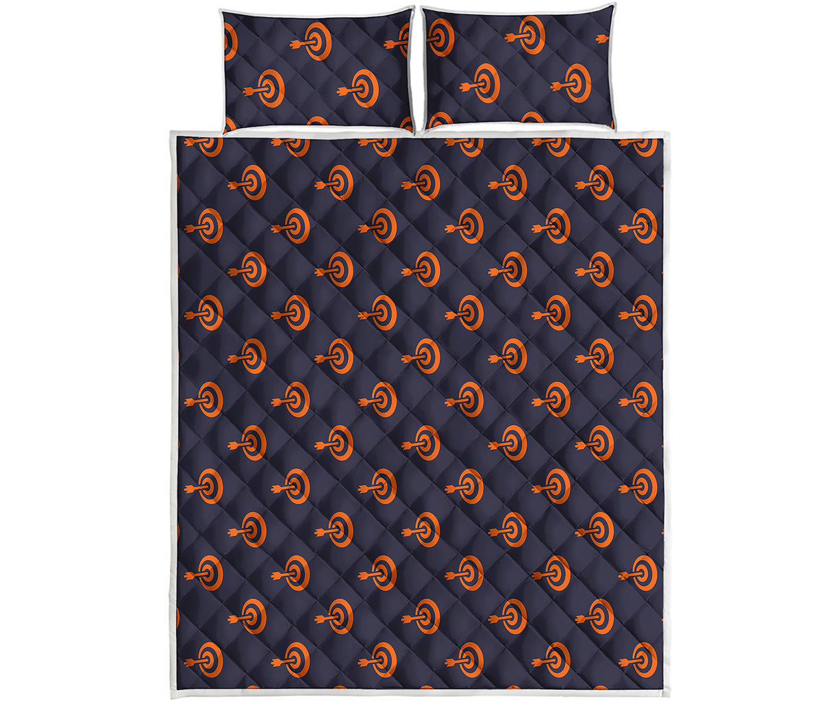 Orange Bullseye Target Pattern Print Quilt Bed Set
