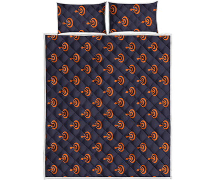 Orange Bullseye Target Pattern Print Quilt Bed Set