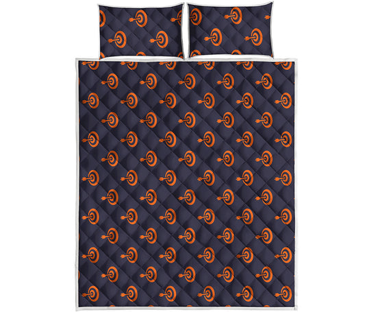 Orange Bullseye Target Pattern Print Quilt Bed Set