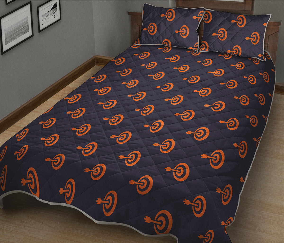 Orange Bullseye Target Pattern Print Quilt Bed Set