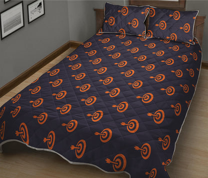 Orange Bullseye Target Pattern Print Quilt Bed Set