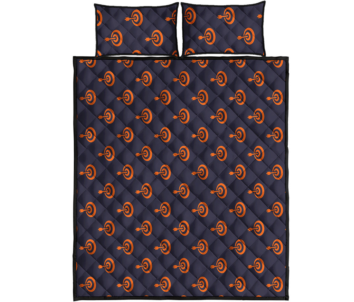 Orange Bullseye Target Pattern Print Quilt Bed Set