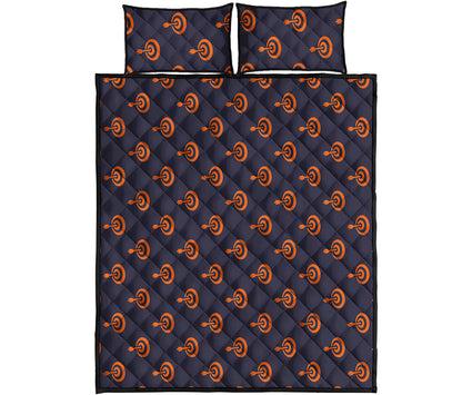 Orange Bullseye Target Pattern Print Quilt Bed Set