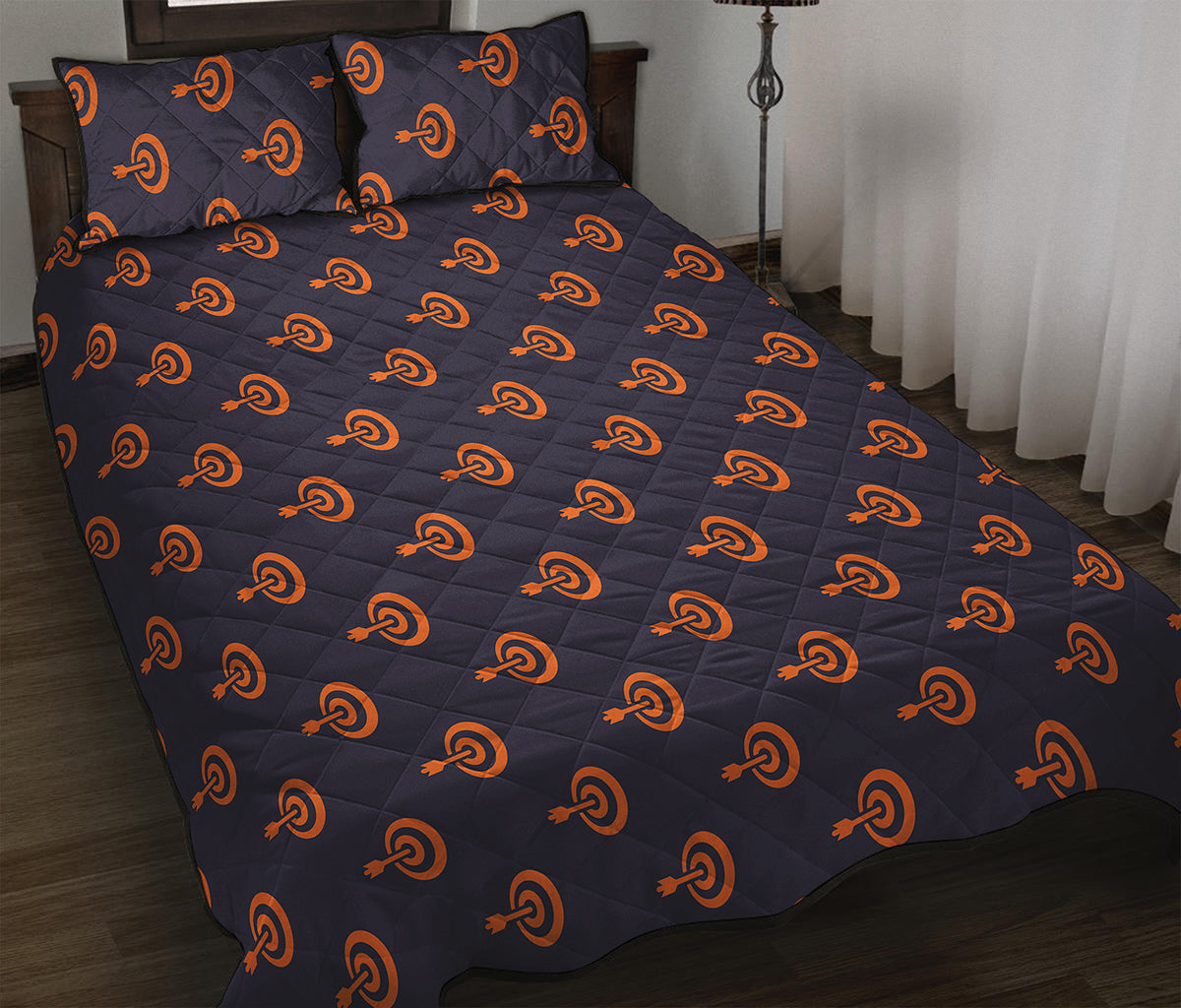 Orange Bullseye Target Pattern Print Quilt Bed Set