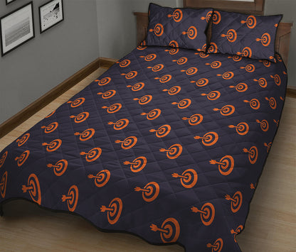 Orange Bullseye Target Pattern Print Quilt Bed Set