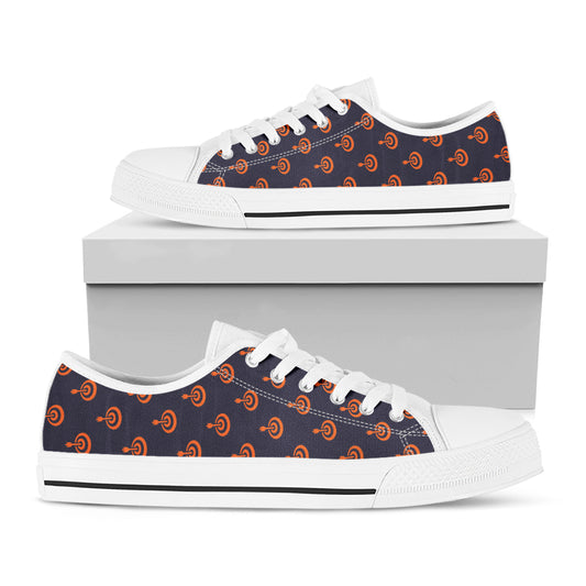 Orange Bullseye Target Pattern Print White Low Top Shoes