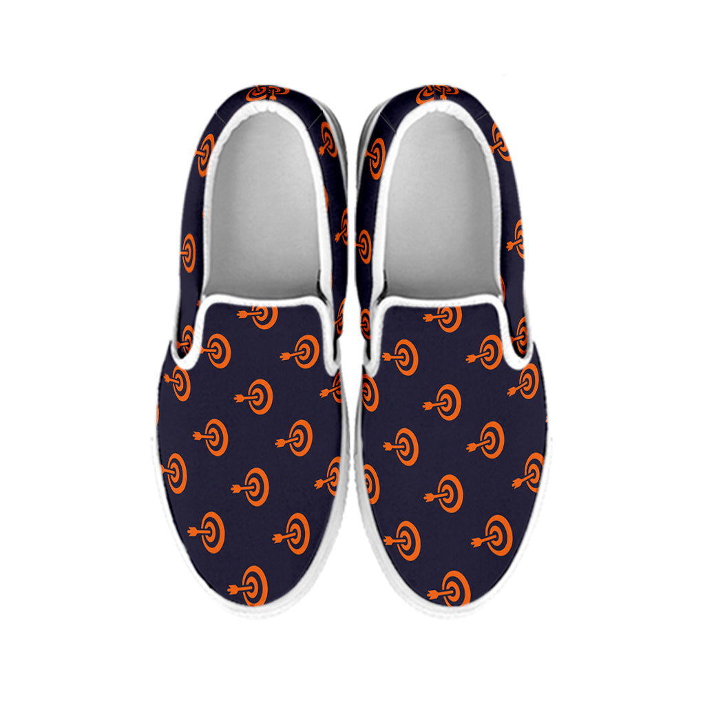 Orange Bullseye Target Pattern Print White Slip On Shoes