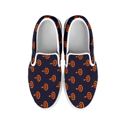 Orange Bullseye Target Pattern Print White Slip On Shoes