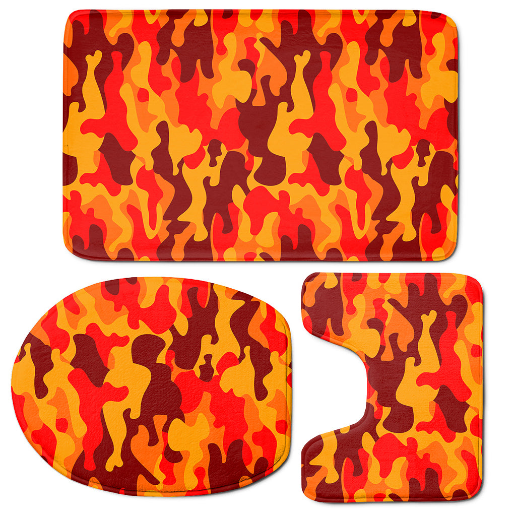 Orange Camouflage Print 3 Piece Bath Mat Set
