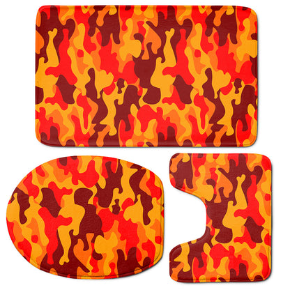 Orange Camouflage Print 3 Piece Bath Mat Set