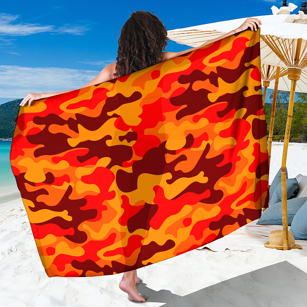 Orange Camouflage Print Beach Sarong Wrap