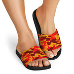 Orange Camouflage Print Black Slide Sandals
