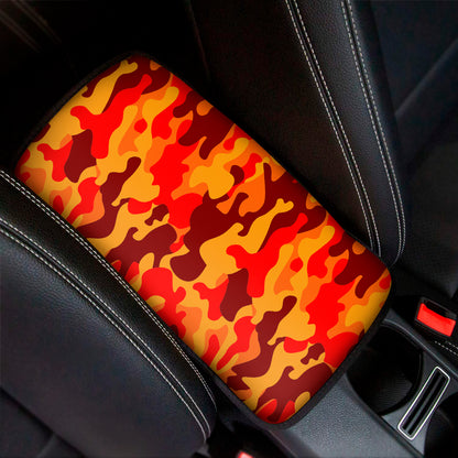 Orange Camouflage Print Car Center Console Cover