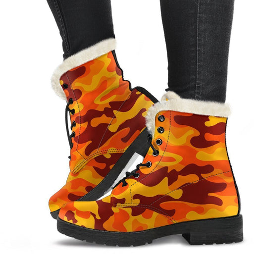 Orange Camouflage Print Comfy Boots GearFrost