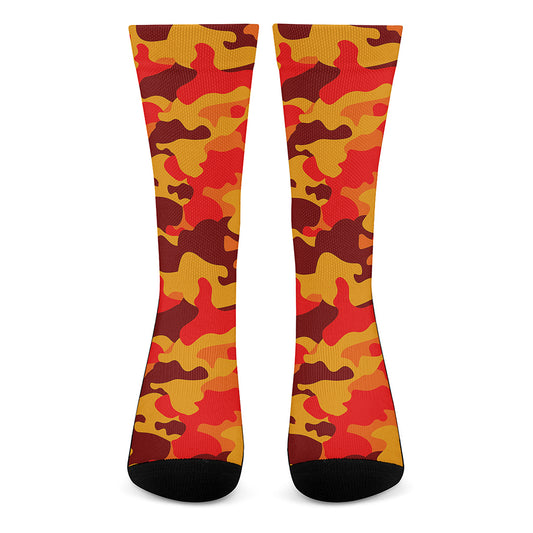 Orange Camouflage Print Crew Socks
