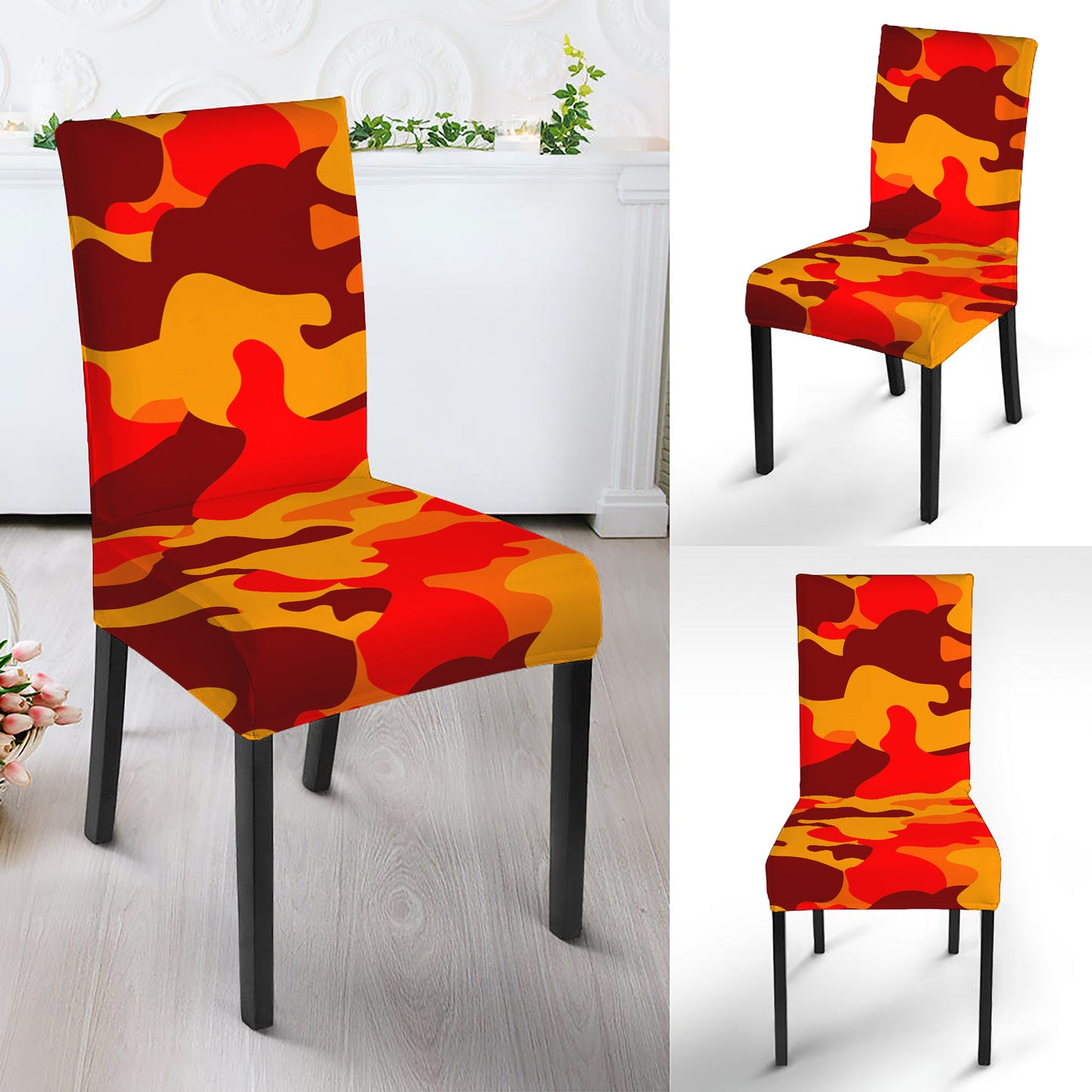 Orange Camouflage Print Dining Chair Slipcover