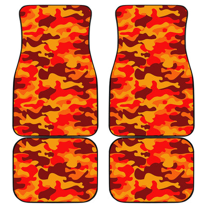 Orange Camouflage Print Front and Back Car Floor Mats