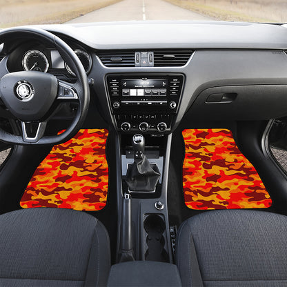 Orange Camouflage Print Front and Back Car Floor Mats
