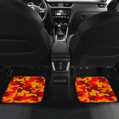 Orange Camouflage Print Front and Back Car Floor Mats