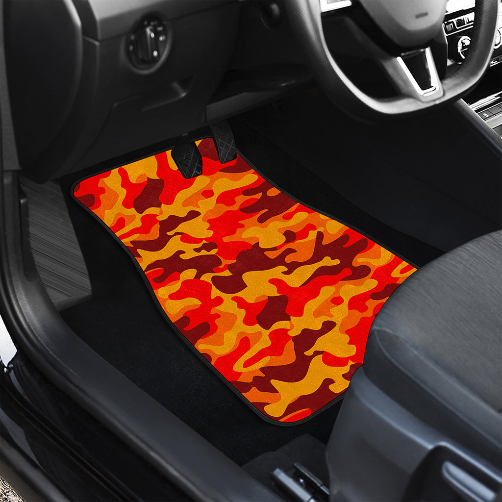Orange Camouflage Print Front and Back Car Floor Mats