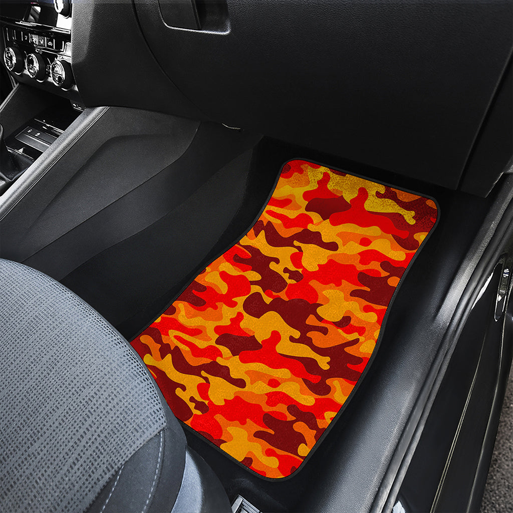 Orange Camouflage Print Front and Back Car Floor Mats