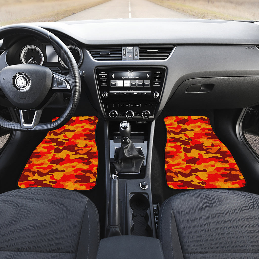 Orange Camouflage Print Front Car Floor Mats
