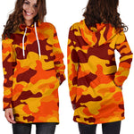 Orange Camouflage Print Hoodie Dress GearFrost