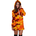 Orange Camouflage Print Hoodie Dress GearFrost