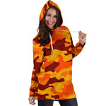 Orange Camouflage Print Hoodie Dress GearFrost