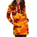 Orange Camouflage Print Pullover Hoodie Dress