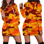 Orange Camouflage Print Hoodie Dress GearFrost