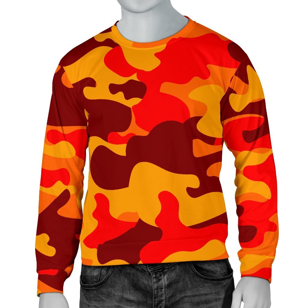 Orange Camouflage Print Men's Crewneck Sweatshirt GearFrost