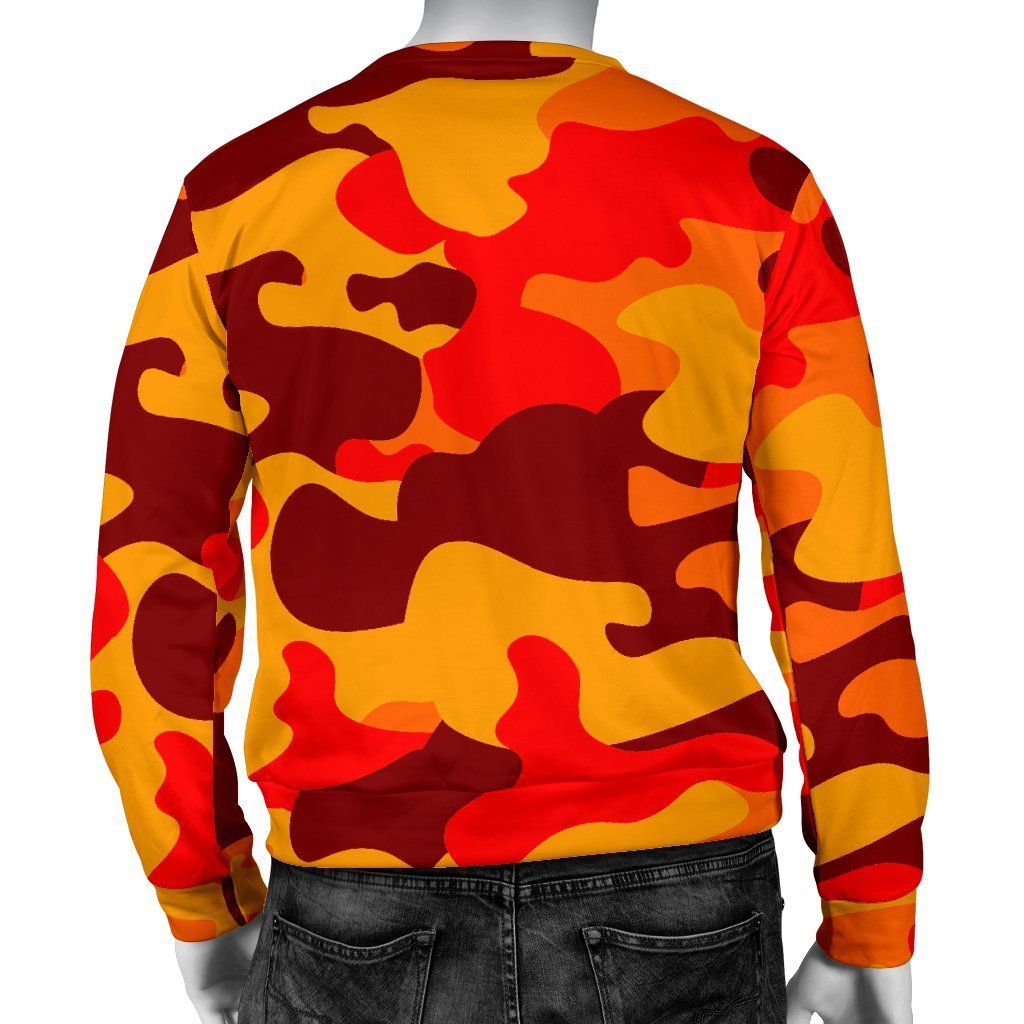 Orange Camouflage Print Men's Crewneck Sweatshirt GearFrost