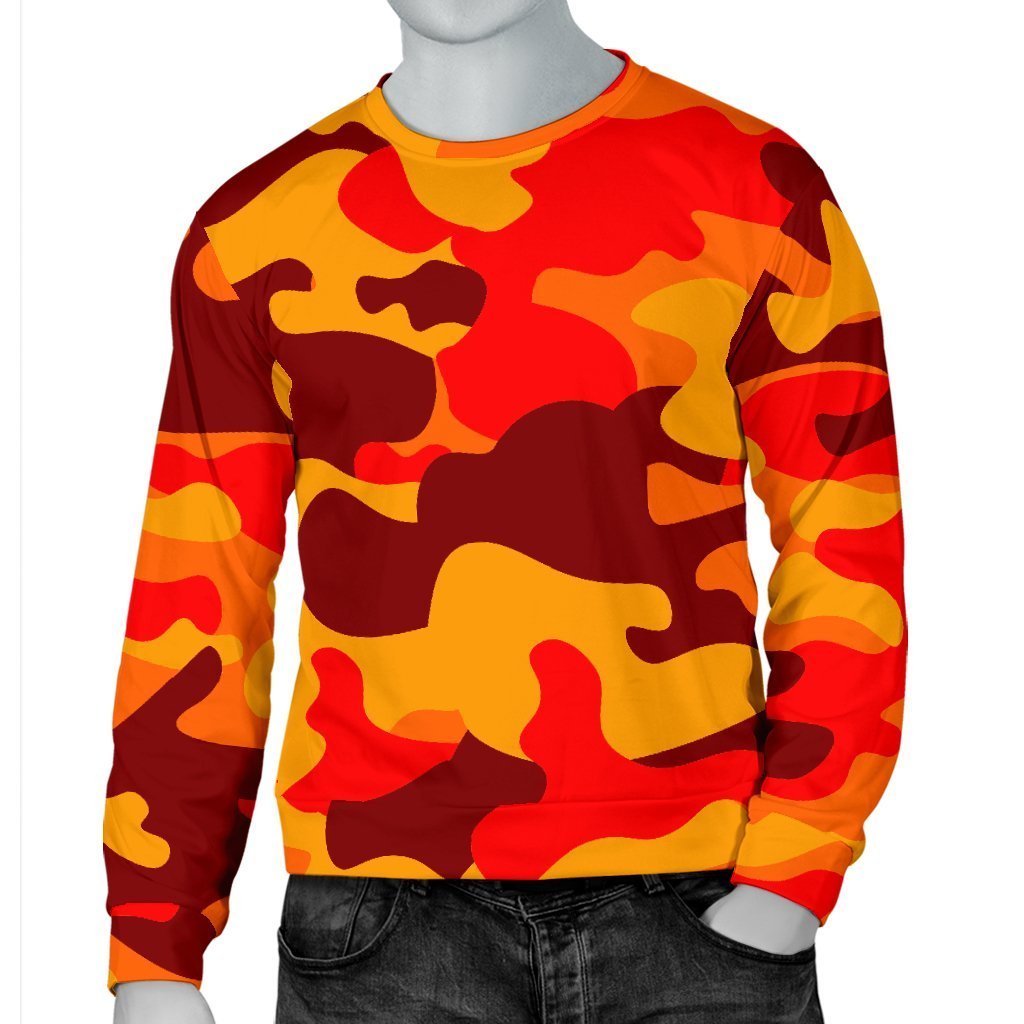 Orange Camouflage Print Men's Crewneck Sweatshirt GearFrost