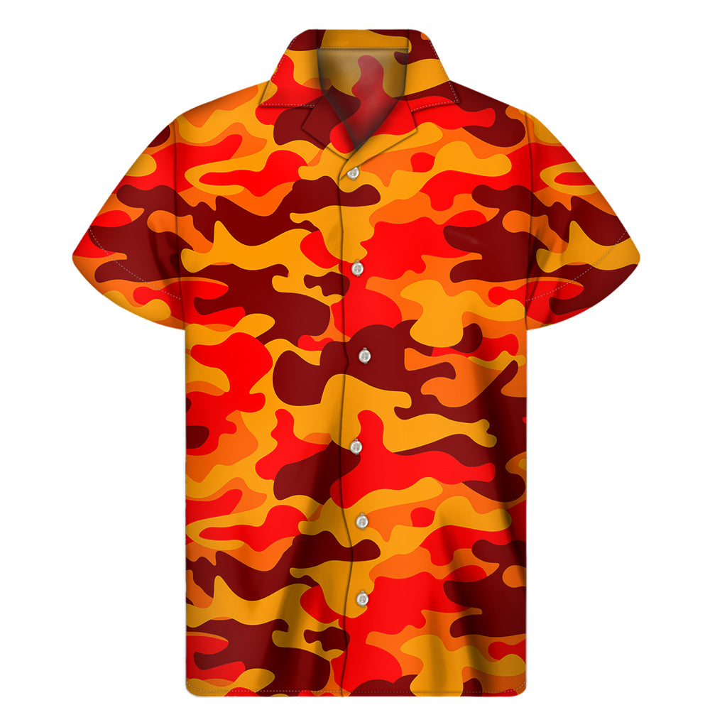 Orange Camouflage Print Men's Short Sleeve Shirt