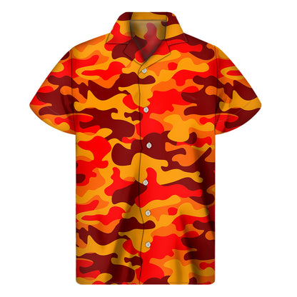 Orange Camouflage Print Men's Short Sleeve Shirt