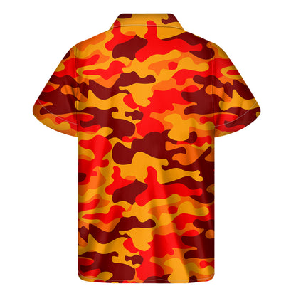 Orange Camouflage Print Men's Short Sleeve Shirt