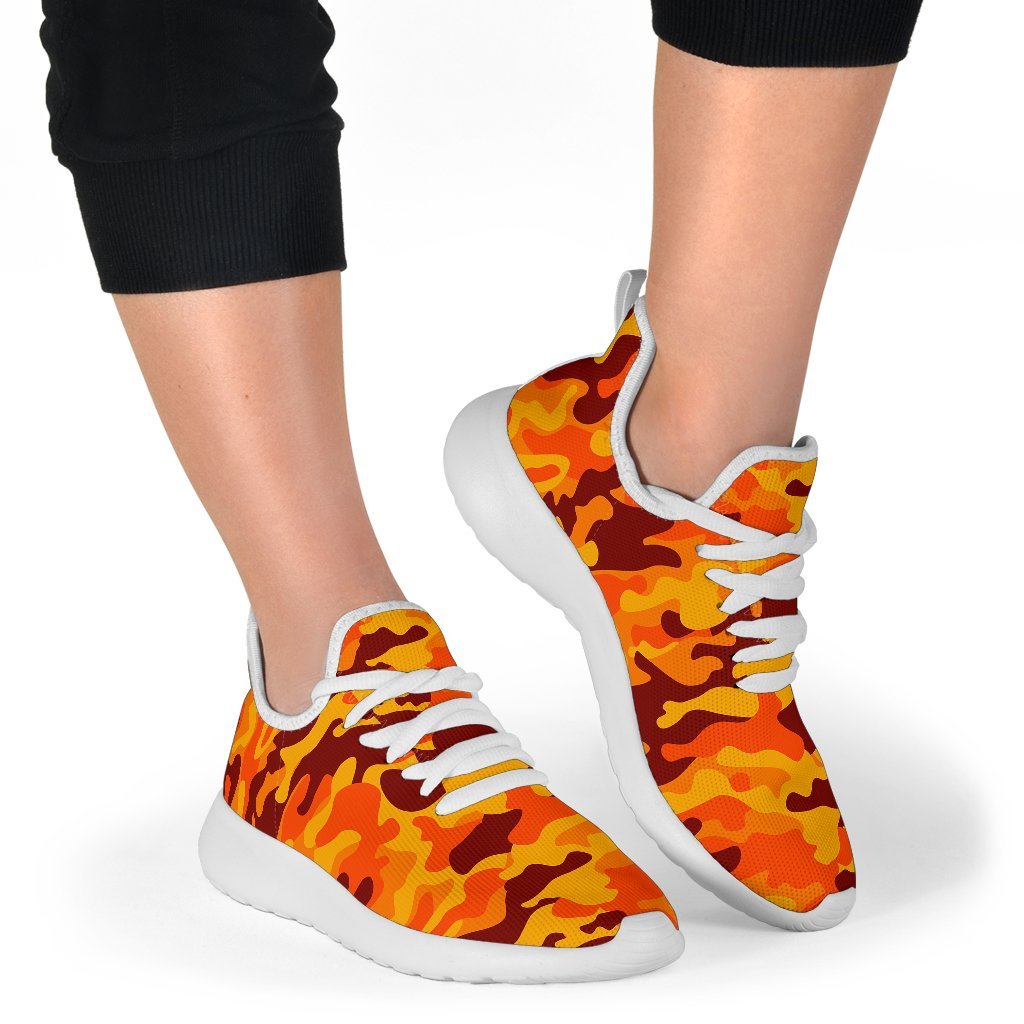 Orange Camouflage Print Mesh Knit Shoes GearFrost