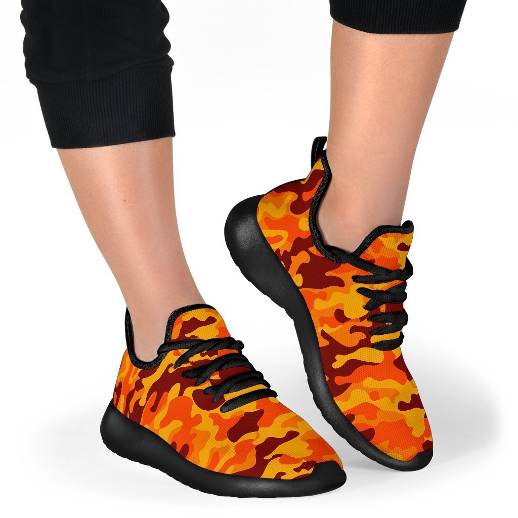 Orange Camouflage Print Mesh Knit Shoes GearFrost