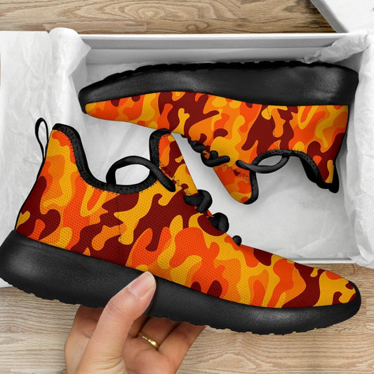 Orange Camouflage Print Mesh Knit Shoes GearFrost