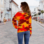 Orange Camouflage Print Off Shoulder Sweatshirt GearFrost