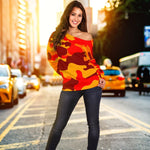 Orange Camouflage Print Off Shoulder Sweatshirt GearFrost