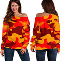 Orange Camouflage Print Off The Shoulder Sweatshirt