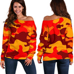 Orange Camouflage Print Off Shoulder Sweatshirt GearFrost