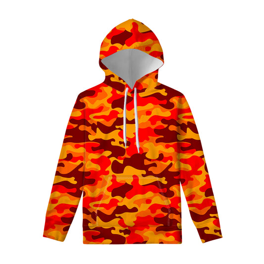 Orange Camouflage Print Pullover Hoodie