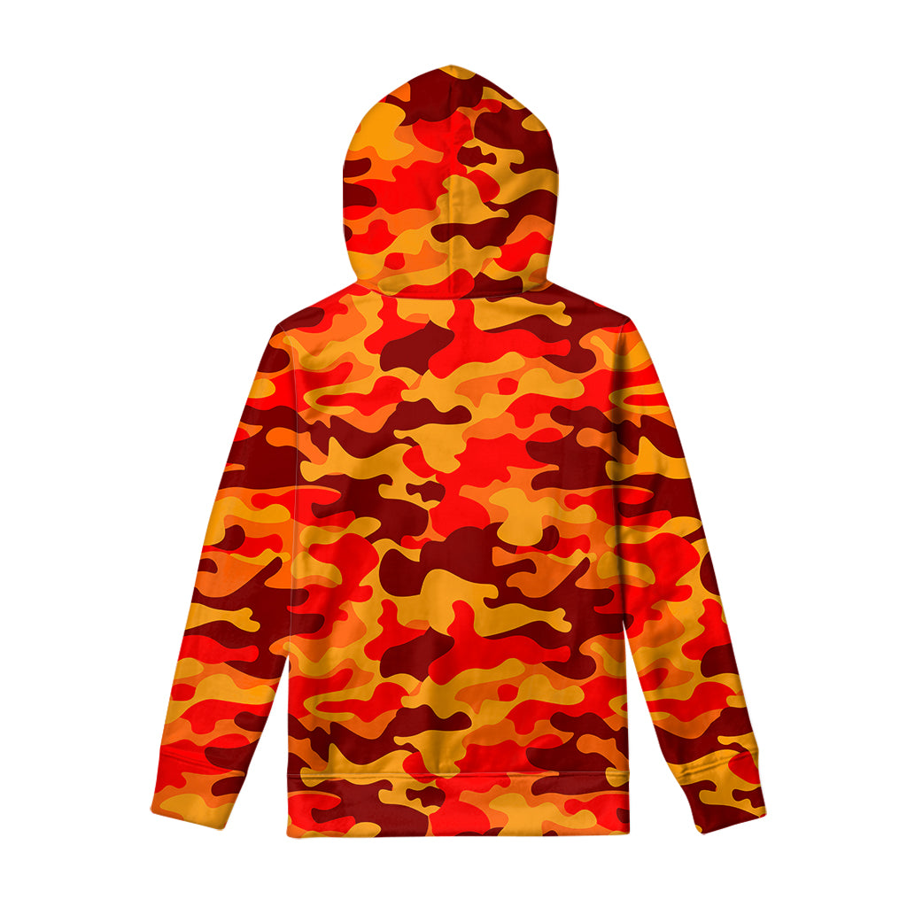 Orange Camouflage Print Pullover Hoodie