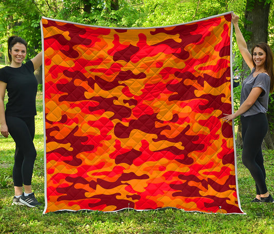 Orange Camouflage Print Quilt