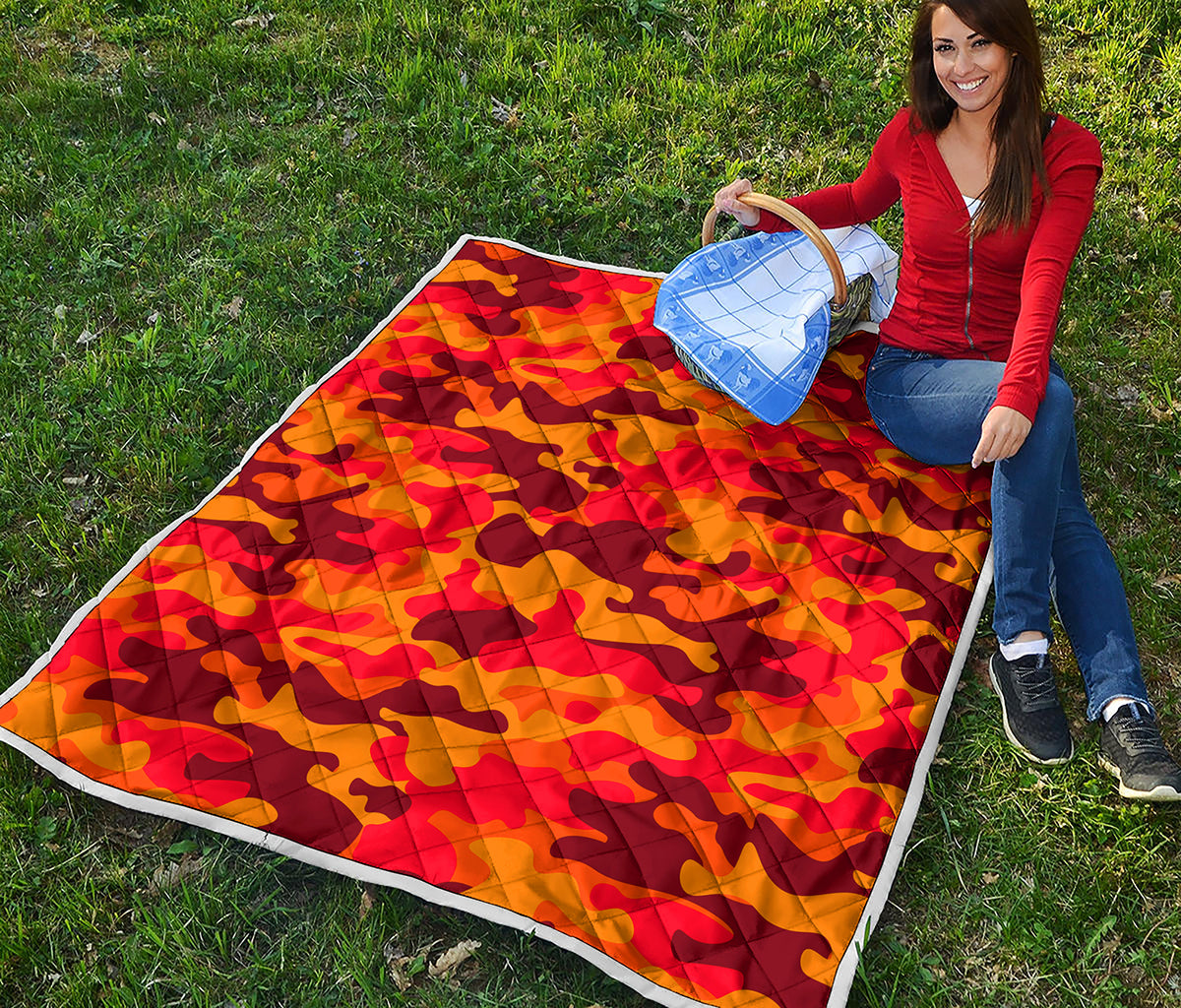 Orange Camouflage Print Quilt
