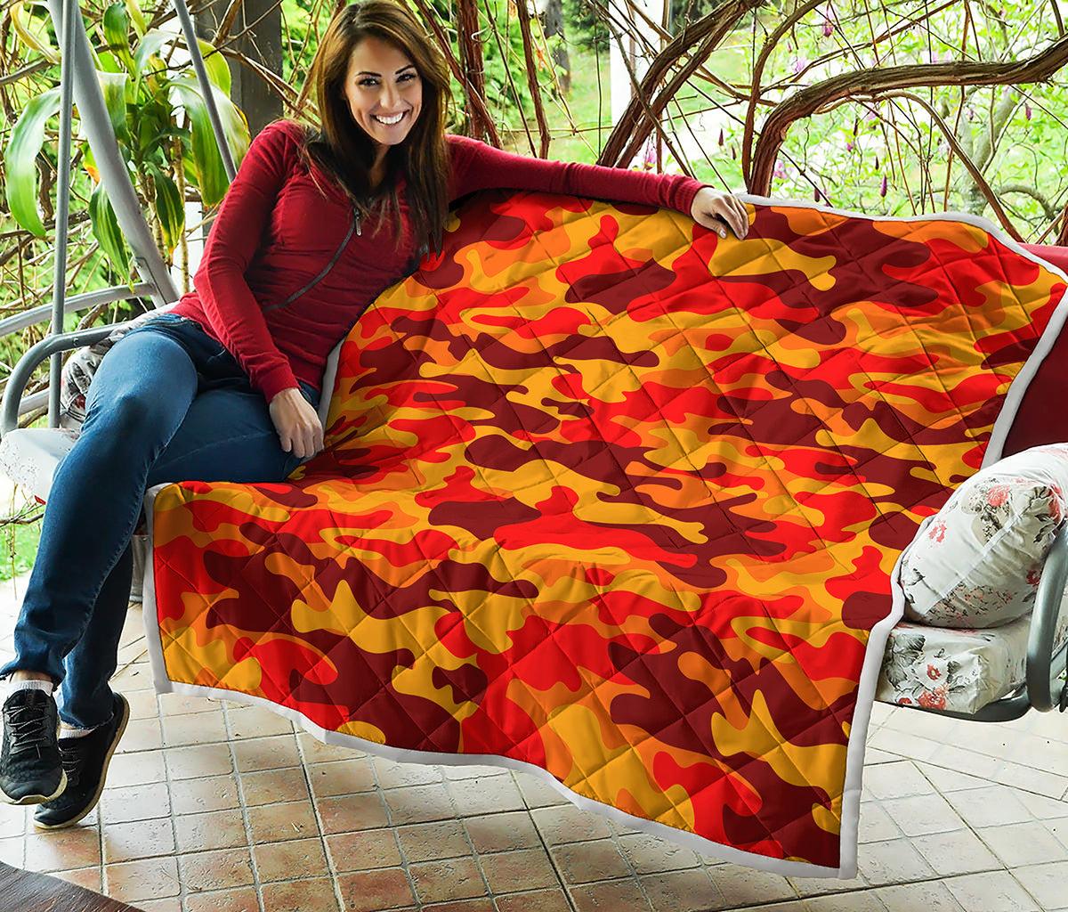 Orange Camouflage Print Quilt