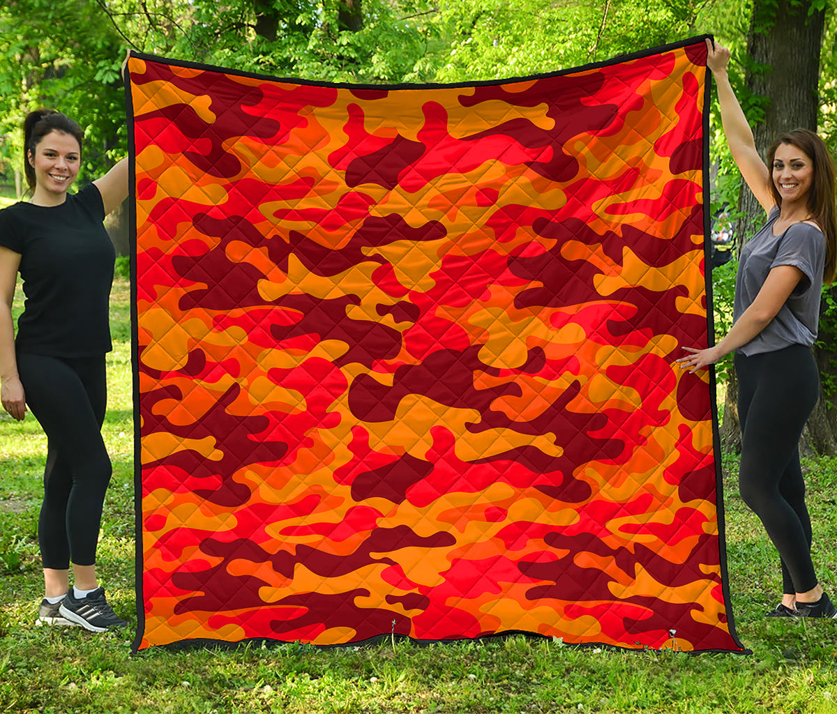 Orange Camouflage Print Quilt